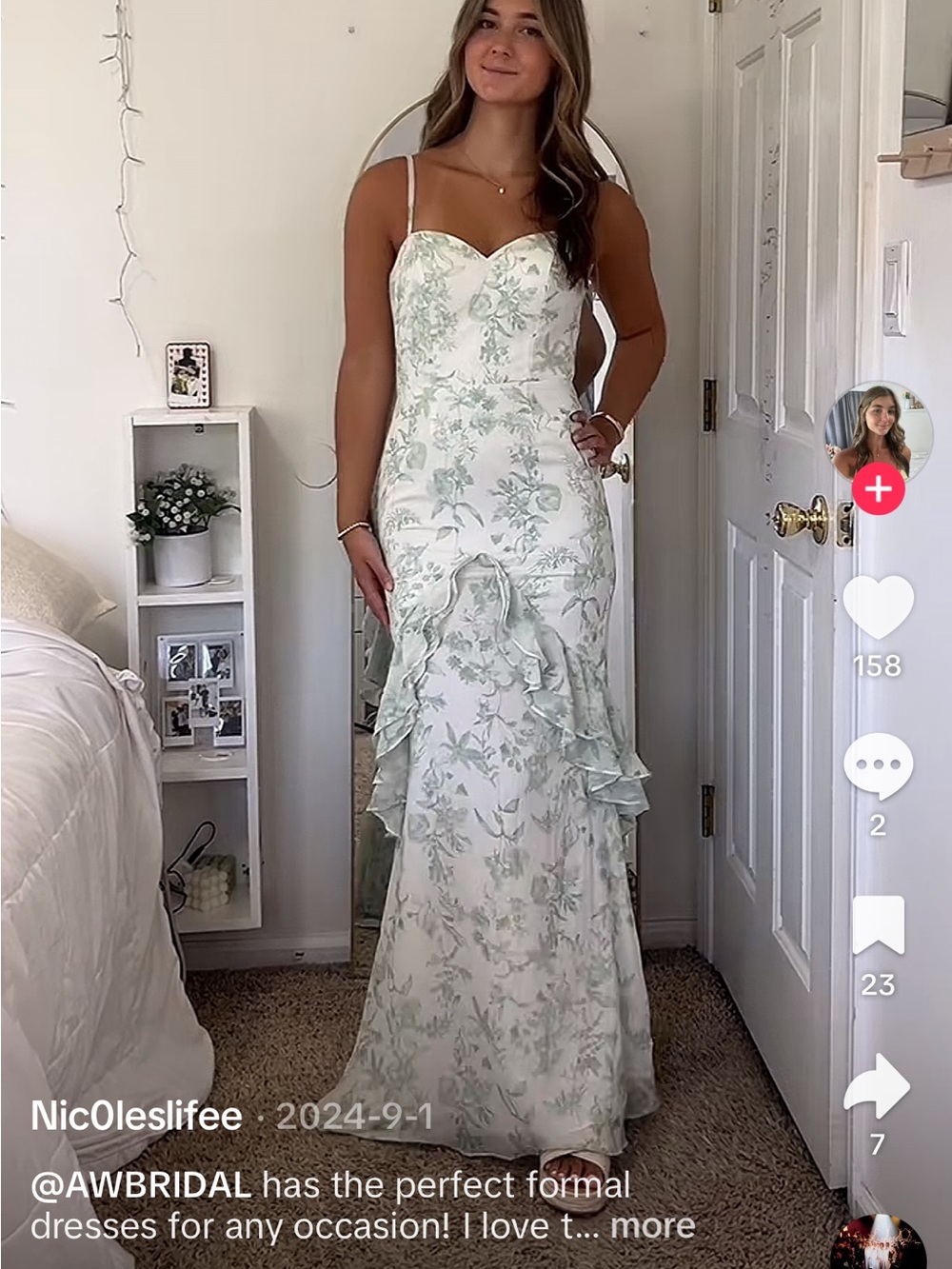 AW CLAIRE DRESS Verdant Wilds floral wedding guest dress green white size 4